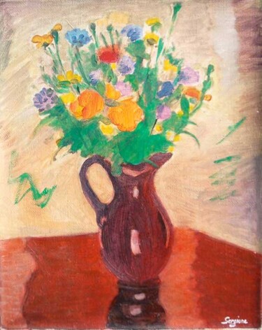 Pittura intitolato "Vaso di fiori" da Sergio Carcereri, Opera d'arte originale, Olio