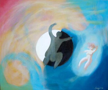 Pittura intitolato "Incontri spaziali" da Sergio Carcereri, Opera d'arte originale, Olio Montato su Telaio per barella in le…