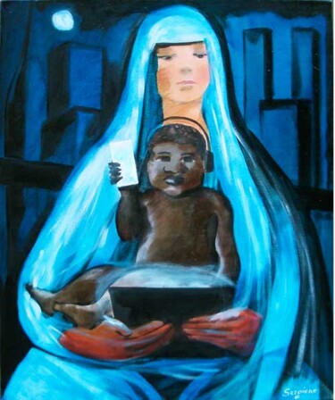 Pittura intitolato "Nuove Maternità" da Sergio Carcereri, Opera d'arte originale, Olio Montato su Telaio per barella in legno