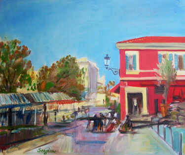 Peinture intitulée "Cours Saleya a Nice" par Sergio Carcereri, Œuvre d'art originale, Huile