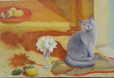 Painting titled "gatto-balthus-60x90…" by Cartasso, Original Artwork, Oil
