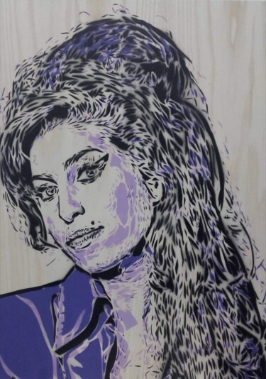 Malarstwo zatytułowany „Amy Winehouse” autorstwa Sérgio Clemente, Oryginalna praca, Akryl Zamontowany na Panel drewniany