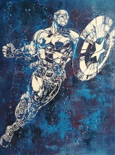Painting titled "Captain America" by Sérgio Clemente, Original Artwork, Acrylic