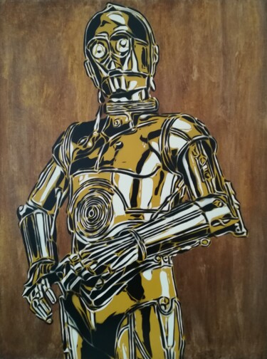 Schilderij getiteld "C3PO Star Wars" door Sérgio Clemente, Origineel Kunstwerk, Acryl