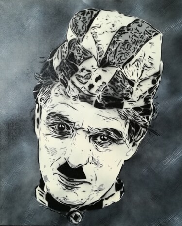 Painting titled "Charlie Chaplin" by Sérgio Clemente, Original Artwork, Acrylic