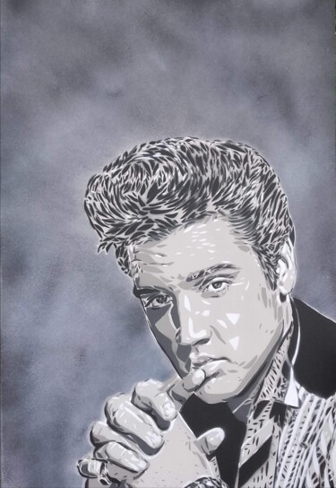 Schilderij getiteld "Elvis Presley" door Sérgio Clemente, Origineel Kunstwerk, Acryl