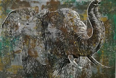 Painting titled "Elephant" by Sérgio Clemente, Original Artwork, Acrylic