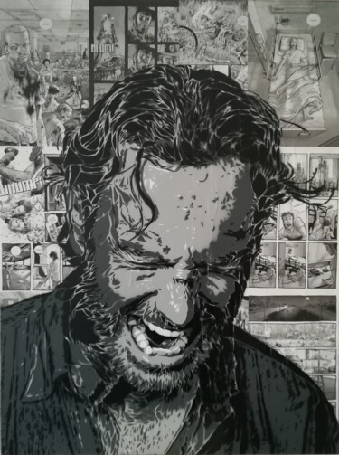 Painting titled "Rick Grimes scream…" by Sérgio Clemente, Original Artwork, Acrylic Mounted on Wood Stretcher frame