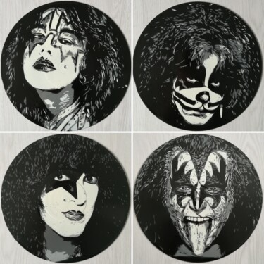 绘画 标题为“Kiss Hard Rock Vinyl” 由Sérgio Clemente, 原创艺术品, 喷漆
