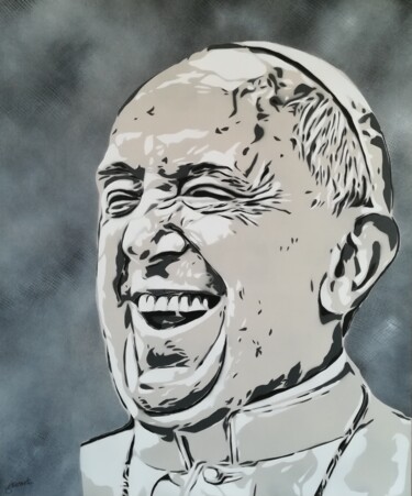 Schilderij getiteld "Pope Francis "Happy"" door Sérgio Clemente, Origineel Kunstwerk, Graffiti