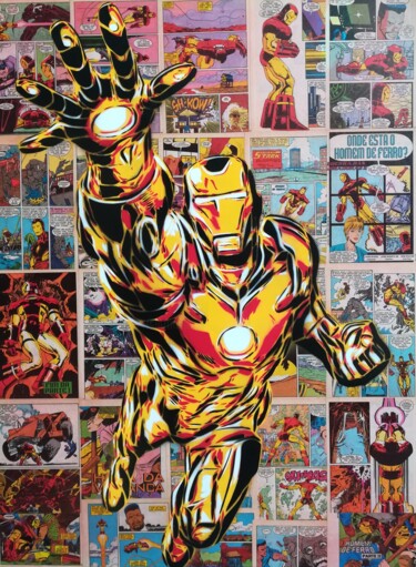 Schilderij getiteld "Iron Man" door Sérgio Clemente, Origineel Kunstwerk, Acryl Gemonteerd op Frame voor houten brancard