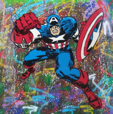 Painting titled "Captain America "Cl…" by Sérgio Clemente, Original Artwork, Acrylic