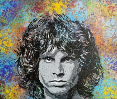 Schilderij getiteld "Jim Morrison" door Sérgio Clemente, Origineel Kunstwerk, Acryl Gemonteerd op Houten paneel