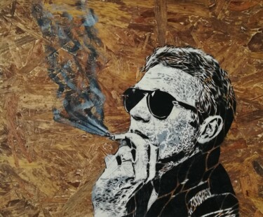Painting titled "Steve McQueen "King…" by Sérgio Clemente, Original Artwork, Acrylic Mounted on Wood Panel