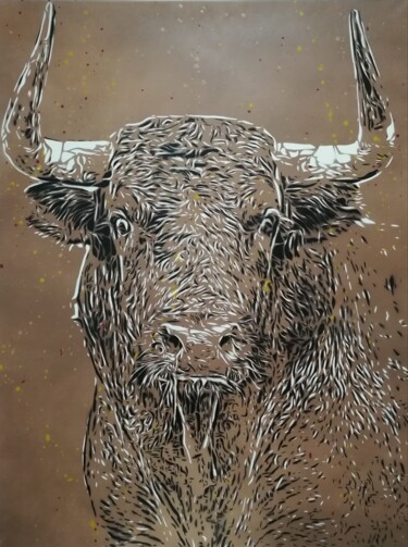 Painting titled "Bull" by Sérgio Clemente, Original Artwork, Acrylic