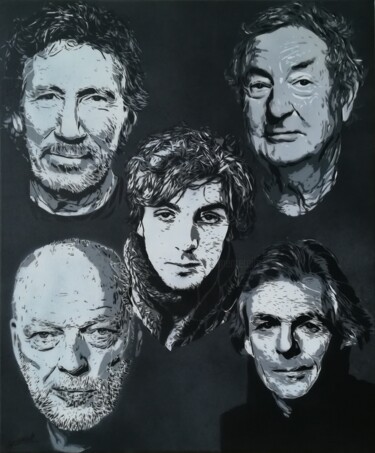 Pittura intitolato "Pink Floyd Members" da Sérgio Clemente, Opera d'arte originale, Acrilico