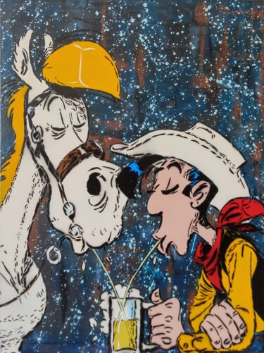 Painting titled "Lucky Luke & Jolly…" by Sérgio Clemente, Original Artwork, Acrylic