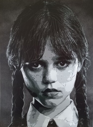 Painting titled "Wednesday Addams" by Sérgio Clemente, Original Artwork, Spray paint