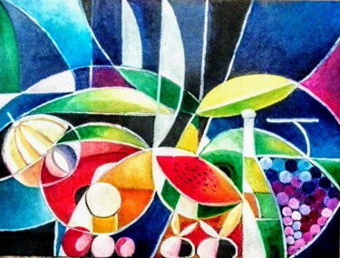 Pittura intitolato "Trionfo di frutti" da Sergio Cosentino, Opera d'arte originale, Olio Montato su Telaio per barella in le…