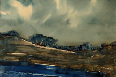 「WATERCOLOUR」というタイトルの絵画 Sergio Davidによって, オリジナルのアートワーク, 水彩画 ウッドストレッチャーフレームにマウント