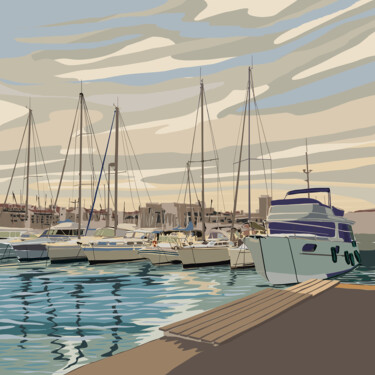 Arte digital titulada "Boats are moored in…" por Sergio Kovalov, Obra de arte original, Trabajo Digital 2D