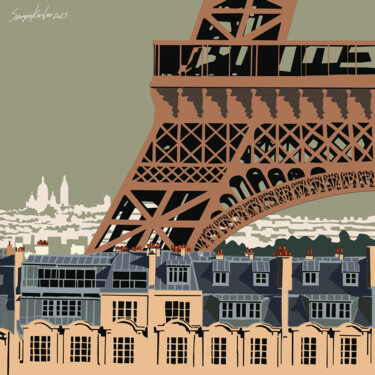 Grafika cyfrowa / sztuka generowana cyfrowo zatytułowany „View on Eiffel Tower” autorstwa Sergio Kovalov, Oryginalna praca,…