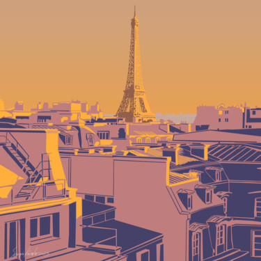 Arte digitale intitolato "Sunset in Paris" da Sergio Kovalov, Opera d'arte originale, Lavoro digitale 2D