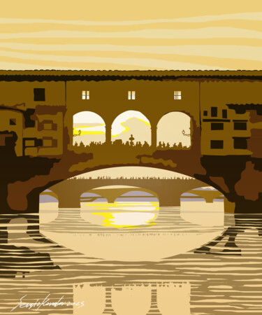 Digital Arts με τίτλο "Arno River with bri…" από Sergio Kovalov, Αυθεντικά έργα τέχνης, 2D ψηφιακή εργασία