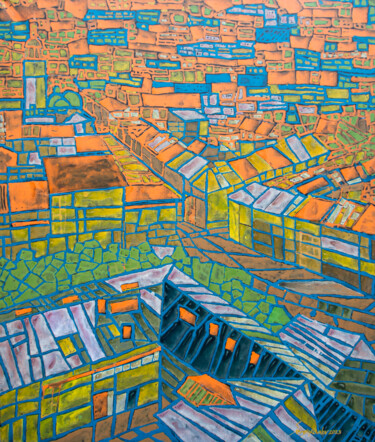 Malerei mit dem Titel "Geometric city" von Sergio Kovalov, Original-Kunstwerk, Acryl