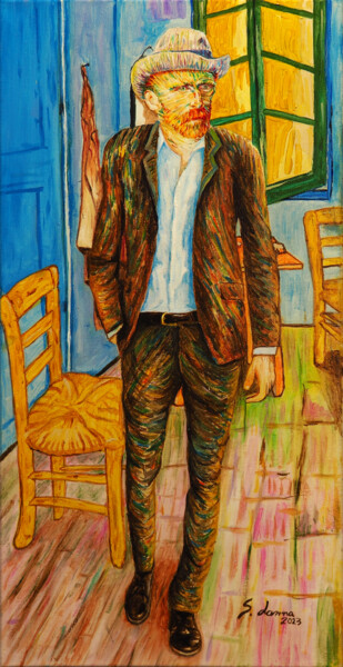 Painting titled "VINCENT AT HOME (Vi…" by Sergio Lanna (Sir Joe), Original Artwork, Oil Mounted on Wood Stretcher frame