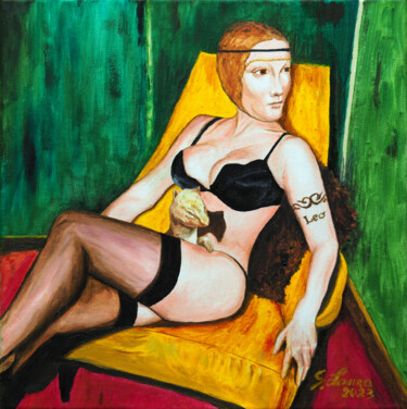 Painting titled "Sexy lady with ermi…" by Sergio Lanna (Sir Joe), Original Artwork, Oil Mounted on Wood Stretcher frame