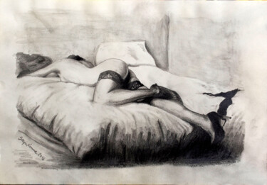 Painting titled "Nuda sul letto" by Sergio Lanna (Sir Joe), Original Artwork, Pencil