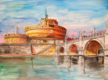 Painting titled "Castel Sant'Angelo…" by Sergio Lanna (Sir Joe), Original Artwork, Watercolor