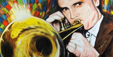 Malerei mit dem Titel "Chet's trumpet" von Sergio Lanna (Sir Joe), Original-Kunstwerk, Öl