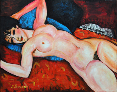 Painting titled "Riproduzione di "Re…" by Sergio Lanna (Sir Joe), Original Artwork, Oil Mounted on Wood Stretcher frame