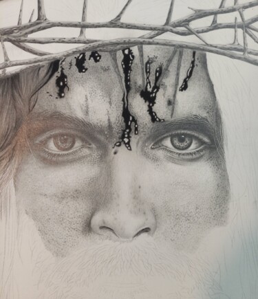 Disegno intitolato "Jesus crucificado II" da Sergio Macedo Cardoso, Opera d'arte originale, Matita