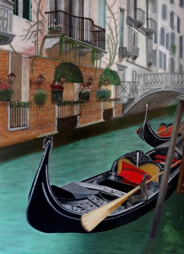 Painting titled "Gondola - Venice" by Sergio Moreira, Original Artwork, Acrylic