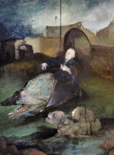 Pintura titulada "La visione del santo" por Sergio Padovani, Obra de arte original, Oleo Montado en Bastidor de camilla de m…
