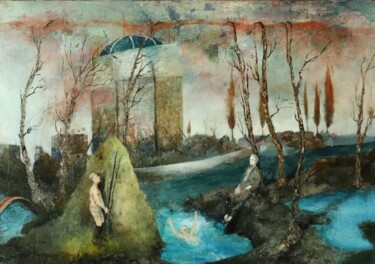 Картина под названием "Le poète qui se noie" - Sergio Padovani, Подлинное произведение искусства, Масло Установлен на Деревя…