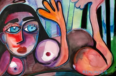 Painting titled "Young Woman's Portr…" by Sérgio Remondes, Original Artwork, Acrylic Mounted on Wood Panel