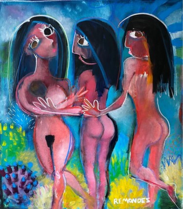 Ζωγραφική με τίτλο "As três graças" από Sérgio Remondes, Αυθεντικά έργα τέχνης, Ακρυλικό Τοποθετήθηκε στο Ξύλινο φορείο σκελ…