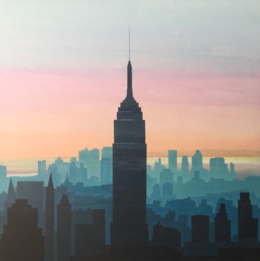 Painting titled "New York City" by Sergio Repossini, Original Artwork, Acrylic Mounted on Wood Stretcher frame