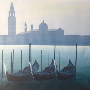 Pittura intitolato "Gondole a Venezia" da Sergio Repossini, Opera d'arte originale, Acrilico