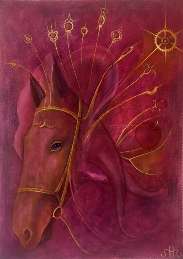 Pintura intitulada "Розовый конь" por Sergio Shubin, Obras de arte originais, Óleo