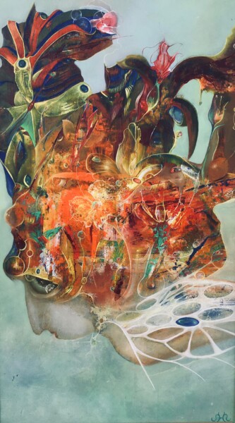 Painting titled "Demon" by Sergio Shubin, Original Artwork, Oil Mounted on Other rigid panel