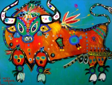 Pintura titulada "Toro de Quinta Norm…" por Sergio Vergara, Obra de arte original, Oleo