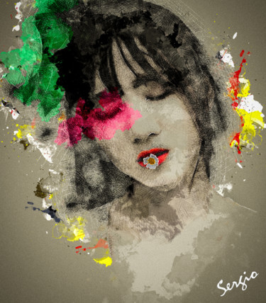 Digital Arts titled "La femme et la fleur" by Sergio, Original Artwork, Photo Montage
