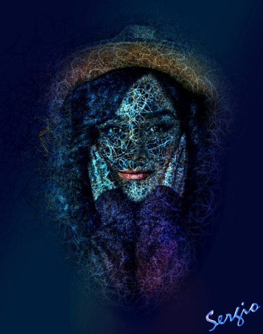 Цифровое искусство под названием "Femme au chapeau" - Sergio, Подлинное произведение искусства, Цифровая живопись