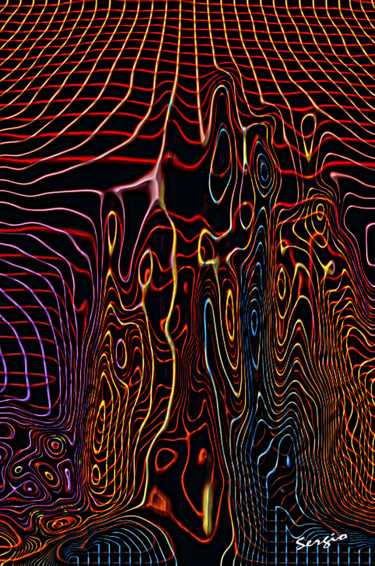 Arts numériques intitulée "Le filet rouge" par Sergio, Œuvre d'art originale, Peinture numérique