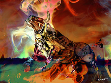 Digital Arts titled "Toro Machine" by Sergio, Original Artwork, Digital Painting